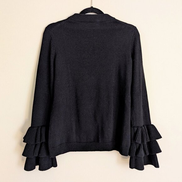 Karl Lagerfeld Paris Black Tiered Ruffle Sleeve Women's Sweater Size XS - Picture 2 of 7